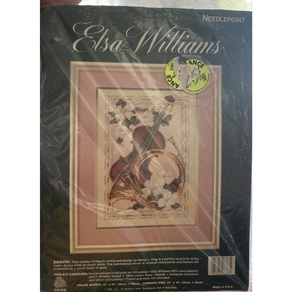 "SONATA" NEEDLEPOINT KIT Musical Instruments & Flowers by ELSA WILLIAMS - MIB!